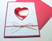Handmade Valentines Card, Embossed, 3-D Happy Valentines Day Card, Red Foil Heart