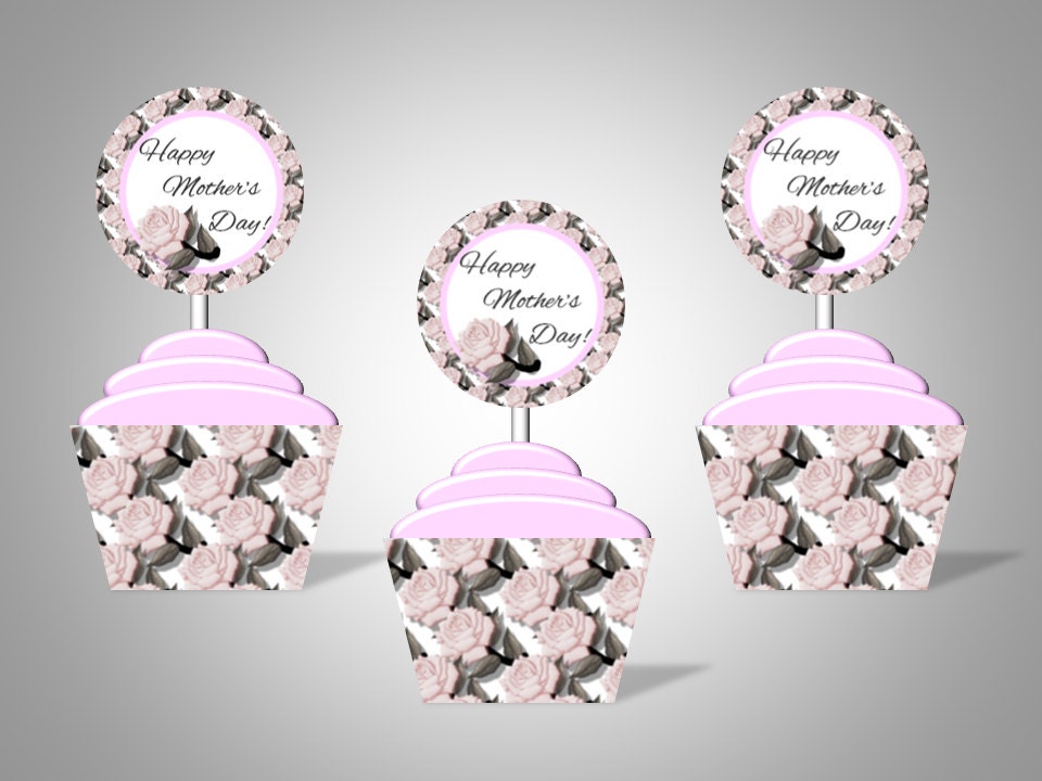 Mother's Day Cupcake Wrappers and Toppers - Happy Mother's Day - DIY Printable Party Decorations - available in 8 colors Il_170x135