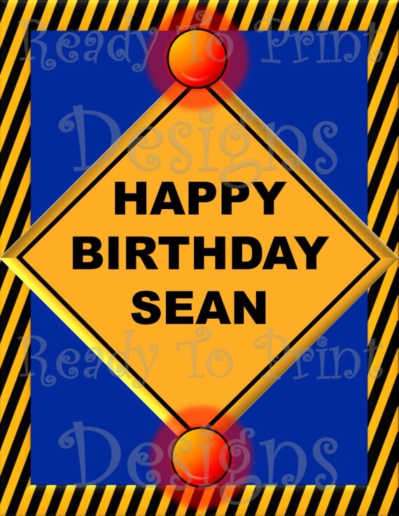 Birthday Party Sign - Construction - Red and Blue - size: 17" x 22" or fit to paper size - Personalized - DIY Printable Party Decorations Il_570xn
