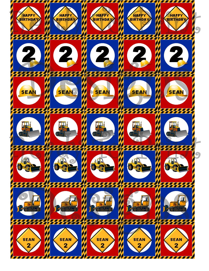 Candy Tags - Construction Themed Red and Blue - Personalized With Name and Age - DIY Printable Party Decorations Il_570xn
