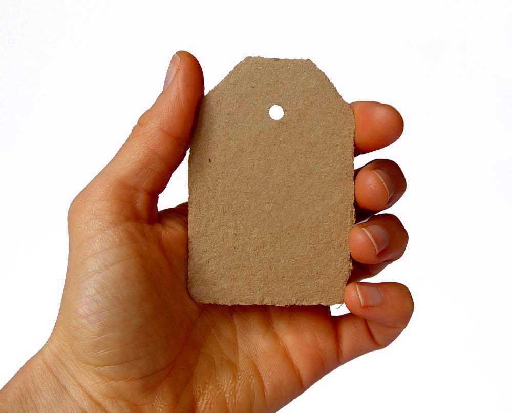 Small brown kraft tags, handmade paper, recycled, deckle edge, set of 10
