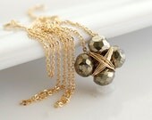 Delicate Pyrite Pendant Necklace, Delicate Flower Necklace, Gold Necklace