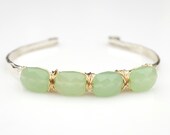 Sterling Silver Cuff Bracelet, Chalcedony Bracelet, Sterling Silver Bangle Bracelet, Hammered Cuff Bracelet