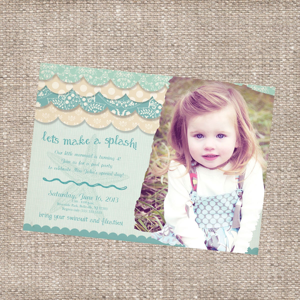 Little Mermaid Photo Birthday Invitations - Under the Sea Pool Party