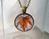 Autumn Leaf - Wearable Artwork Necklace - Original Miniature Watercolor Painting - One Of A Kind