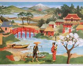 Vintage 1950s French school poster of Japan, educational, children poster