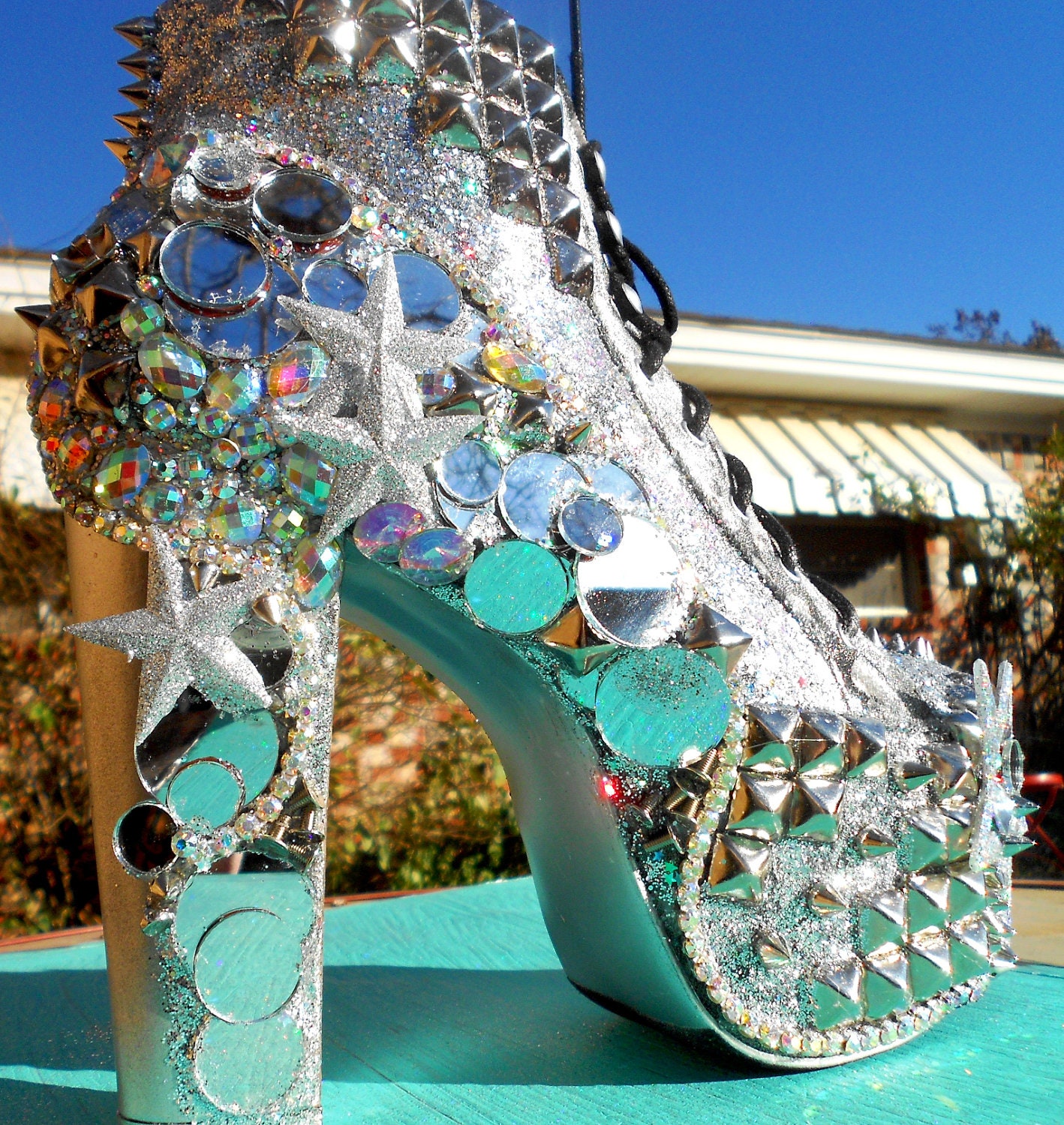 You're So Vain Mirror Spike Studded Custom Platform Boots Heels