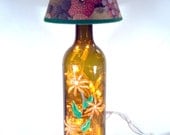 Floral Hand Painted Wine Bottle Lamp with Mini Lamp Shade
