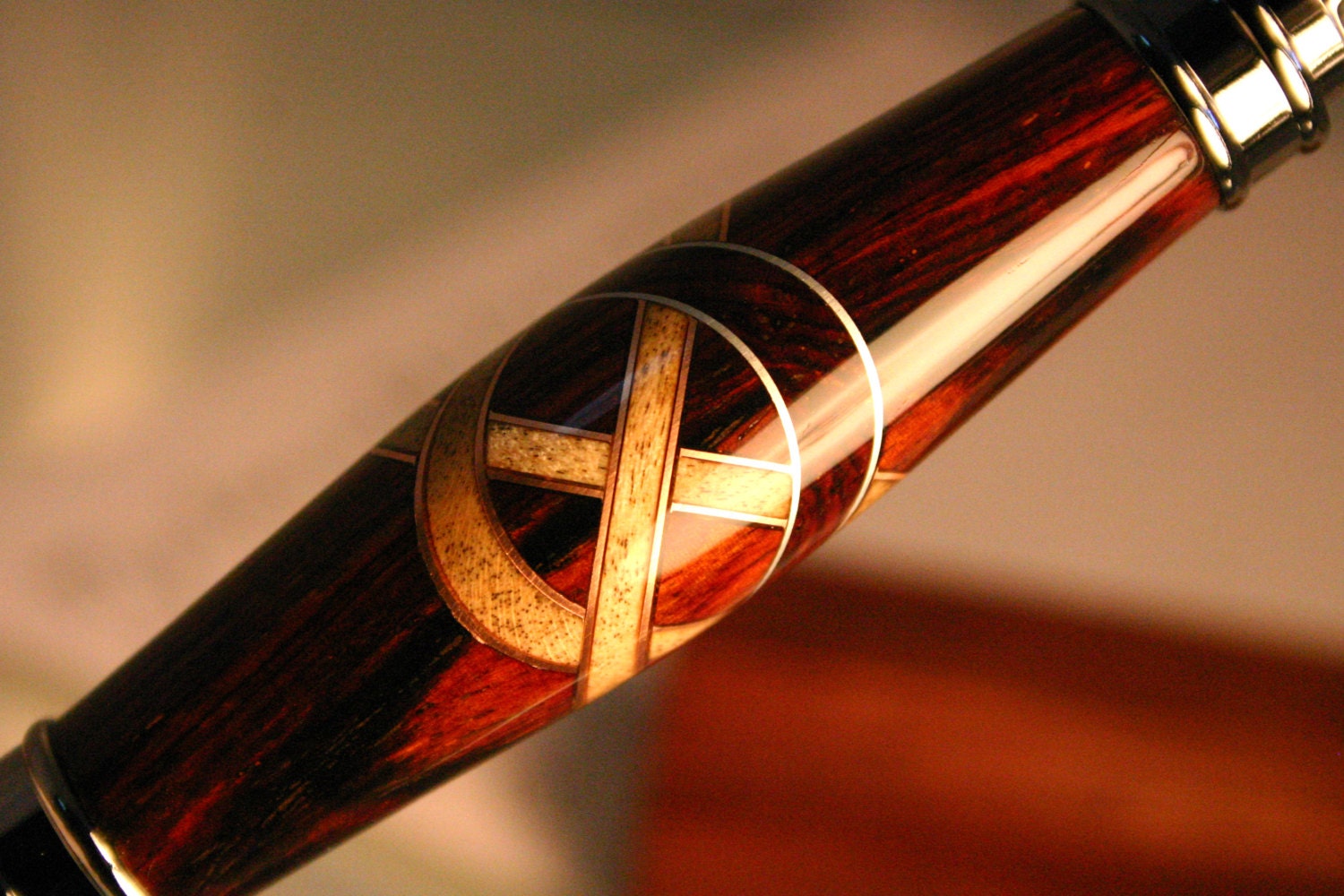 Celtic knot handcrafted wood pen with copper and aluminum inlay
