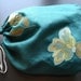 Linen Bread Bag - Teal with Applique Flowers - Large Bag