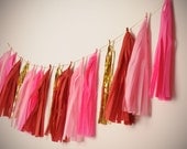 Pink red and gold tassel garland