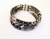 SALE - Beadwork - 3 Strand Bead Crochet Rope Bracelet in black, grey and beige - beaded jewelry - seed beads bracelet