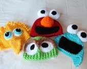 Sesame Street Baby Hats Photography Props Costume Big Bird, Elmo, Oscar the Grouch, Cookie Monster - sunshineknitandsew