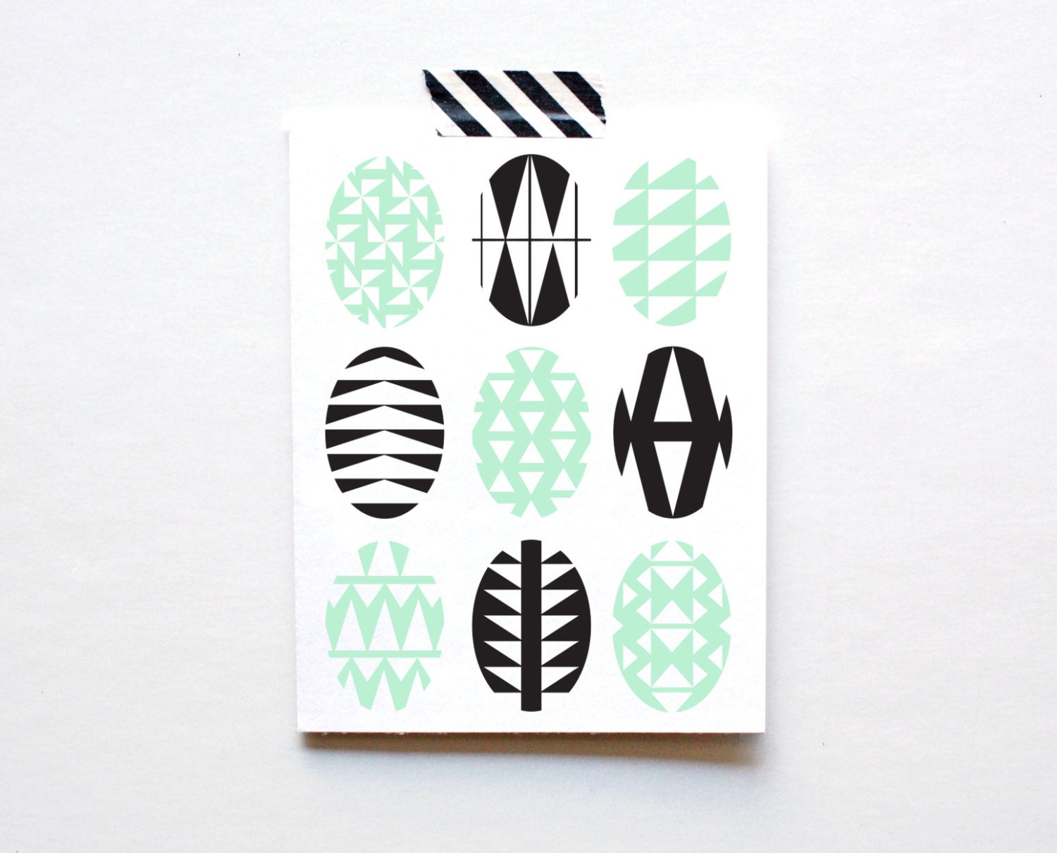 Easter Card, Eggs, Mint, Black, Geometric, Mid Century