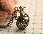 Water bottle necklace,retro bronze 3D Water bottle pendant necklace---N080