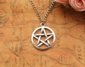 Supernatural Inspired necklace,retro silver pentagram pendant,alloy chain---N104
