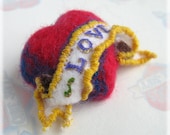 Love Heart Tattoo Brooch- Needle Felted Vintage Tattoo style Love Heart Pin