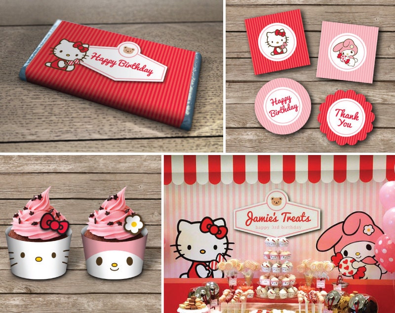Printable party collection INSTANT DOWNLOAD and CUSTOMIZED - Hello Kitty and My Melody birthday party collection