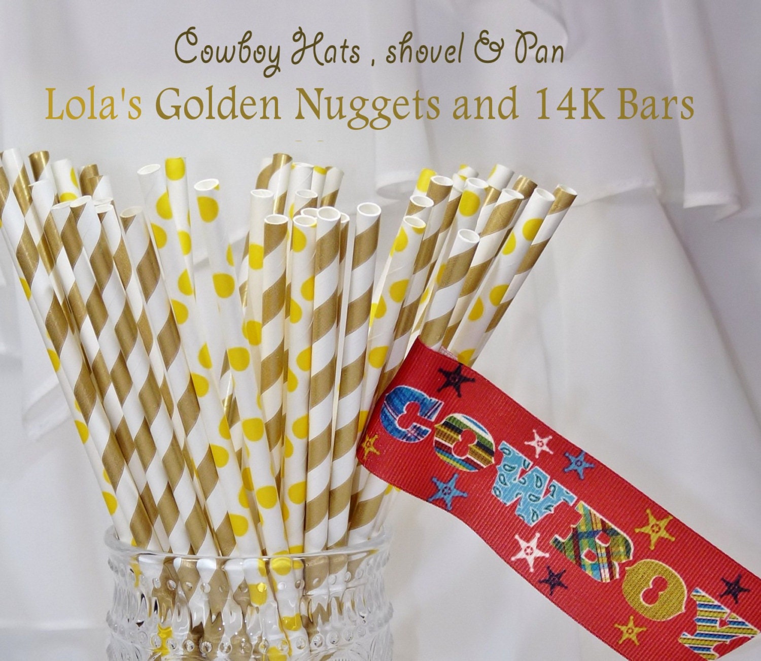 CowBoy GOLD RUSH 60 Paper Straws Cowboy, Cowgirl, Pig Picking, BBQ, Cookout, Western Party ,Lone Ranger Storybook, Il_570xn