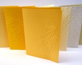 Handmade yellow embossed greeting card set, mother's day gift, elegant greeting card set blank cards gold rose poppies lace flowers hearts