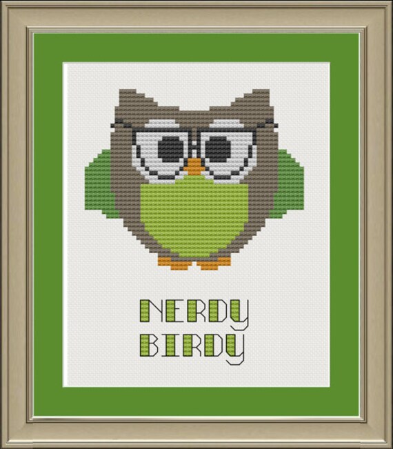Nerdy birdy cute owl crossstitch pattern by nerdylittlestitcher