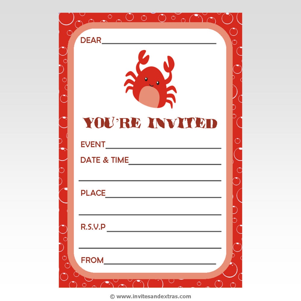 Printed Under the Sea Crab Fill In Invitations One Colour Choice Il_170x135