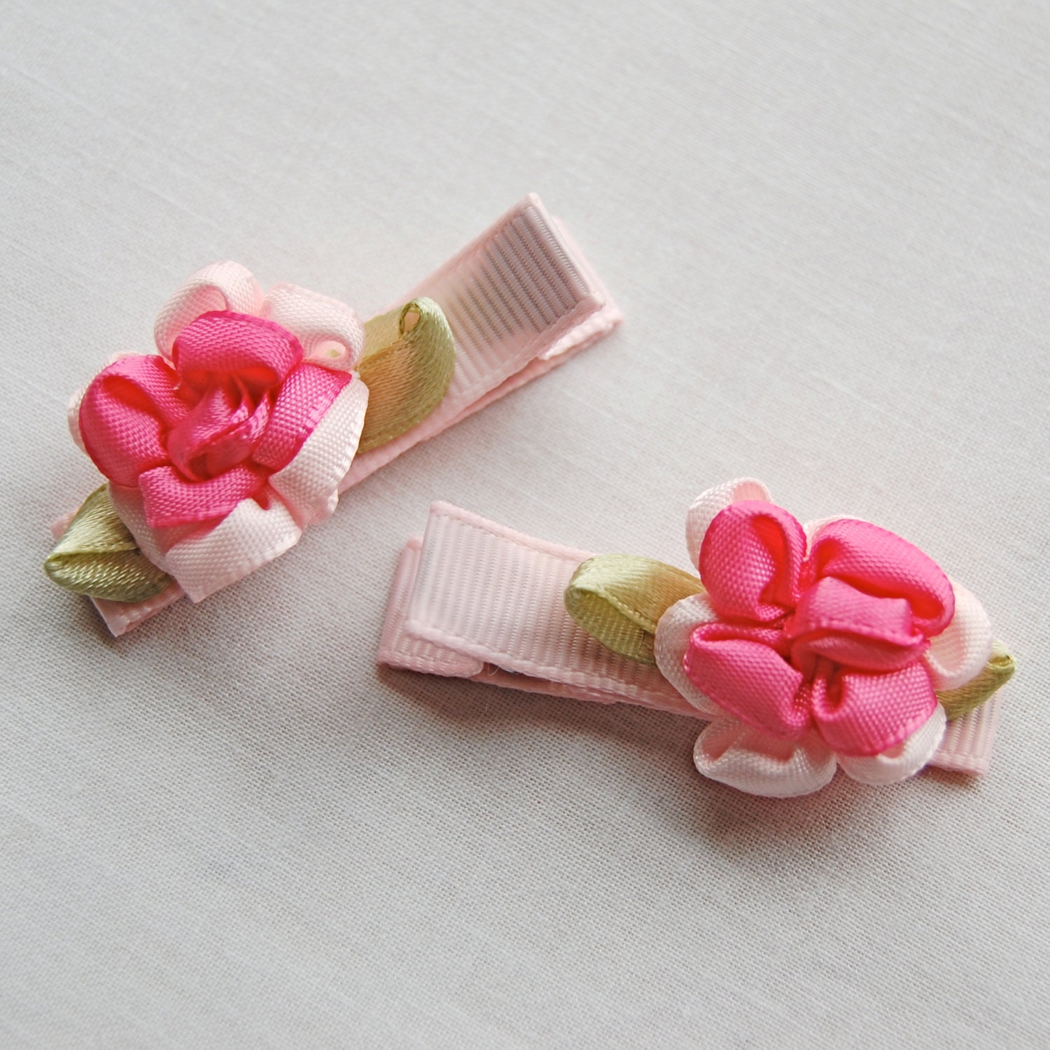 Pink Cabbage Rose Hair Clips - Set of 2 - Hair Accessory - Alligator Clip - Baby Barrette - Toddler Hair Bow
