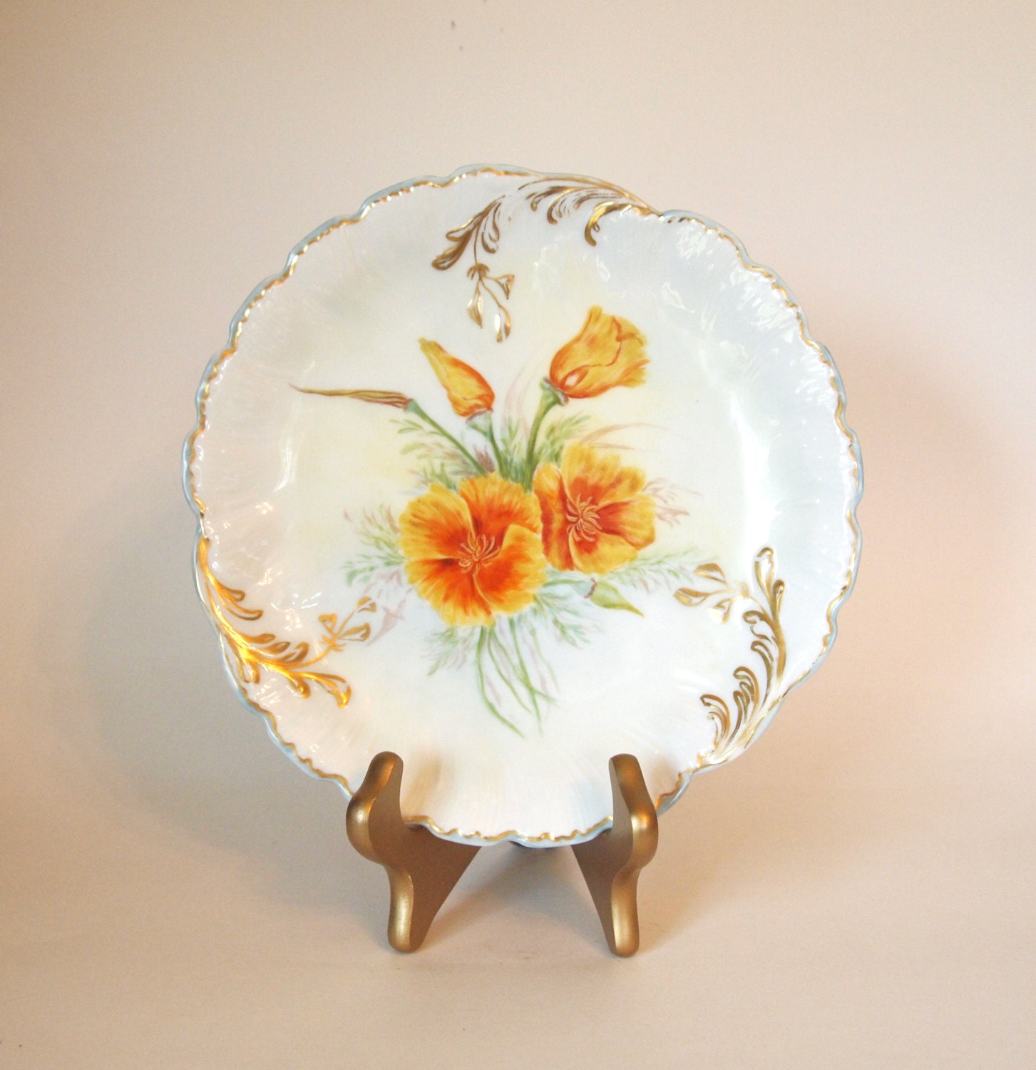 Vintage MR Marks & Rosenfeld Hand Painted Plate with Orange Flowers - France