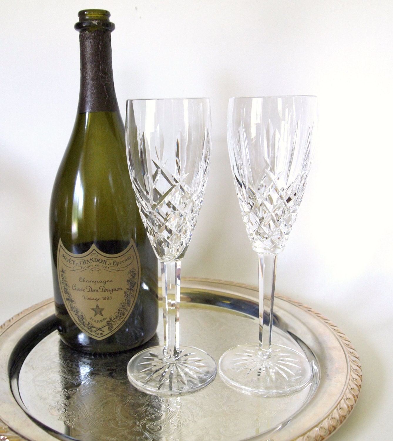 Gorgeous Vintage Lead Crystal Champagne Toasting Flutes - Set of 2