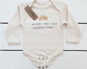 Golden Crown handprinted  organic cotton baby onesie