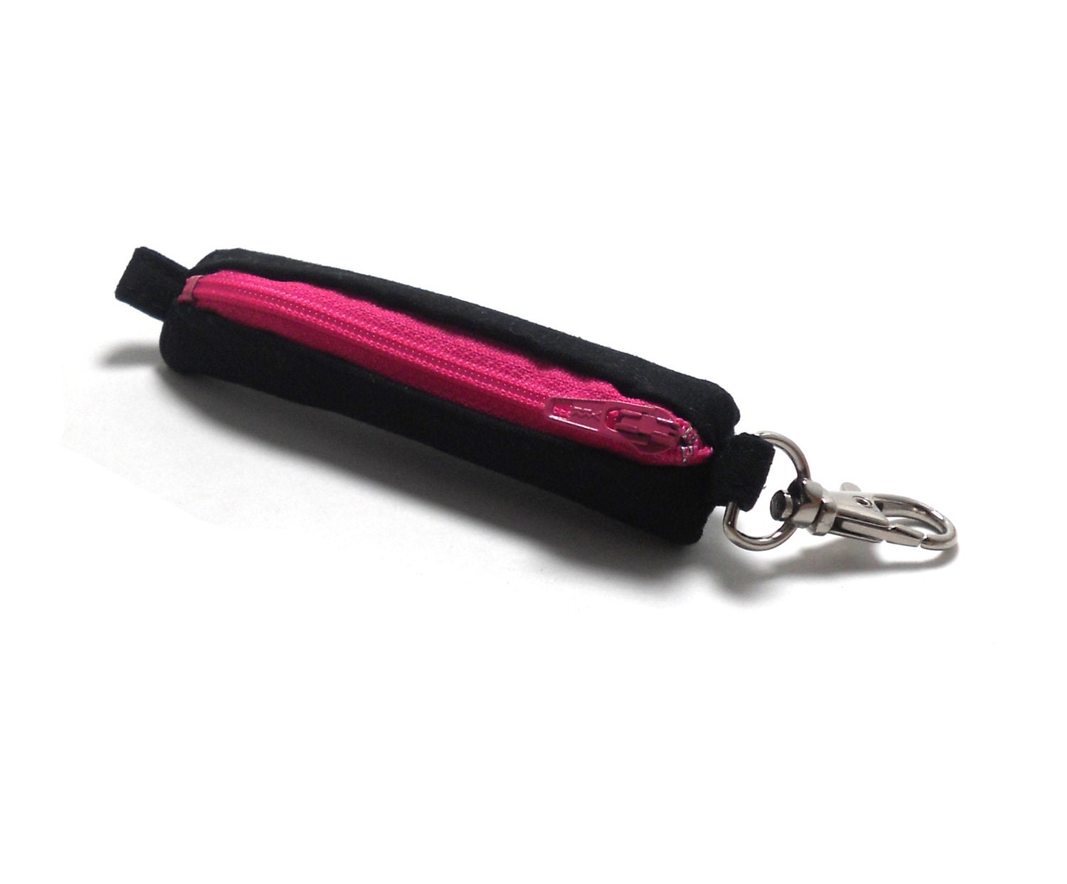 Lip balm, Headphones, Flashdrive Holder - Black with Neon Hot Pink Zipper