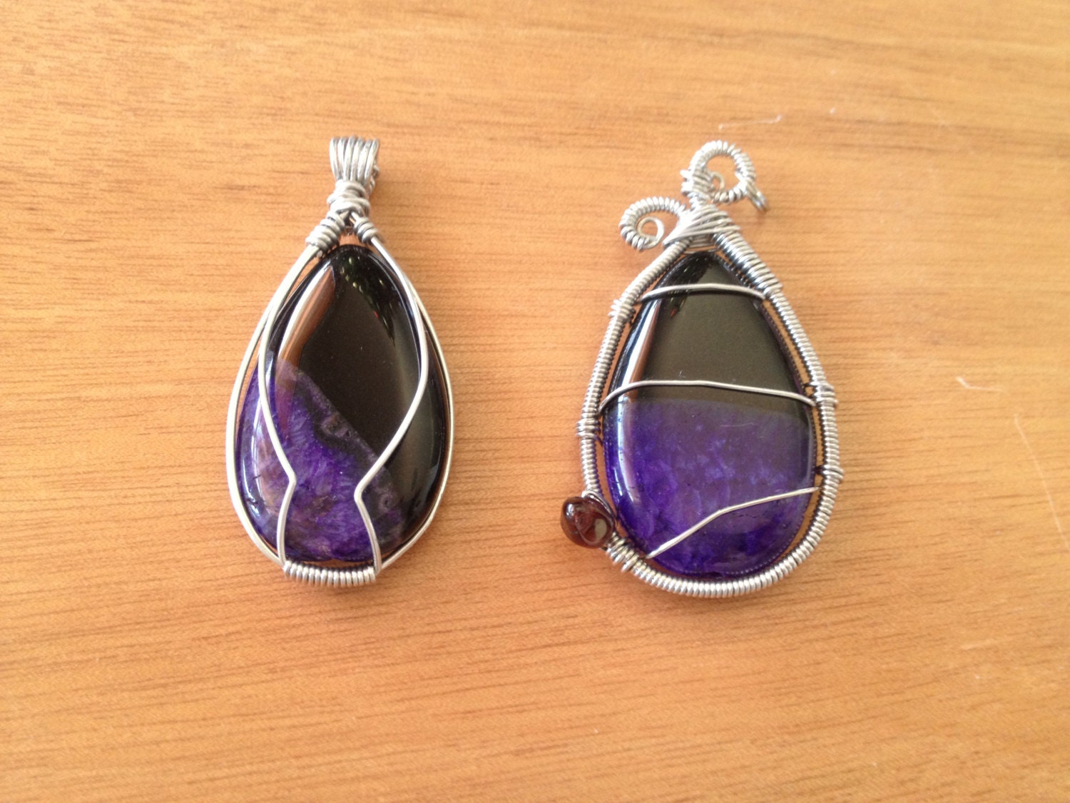 Purple and Black Wire Wrapped Agate Stones