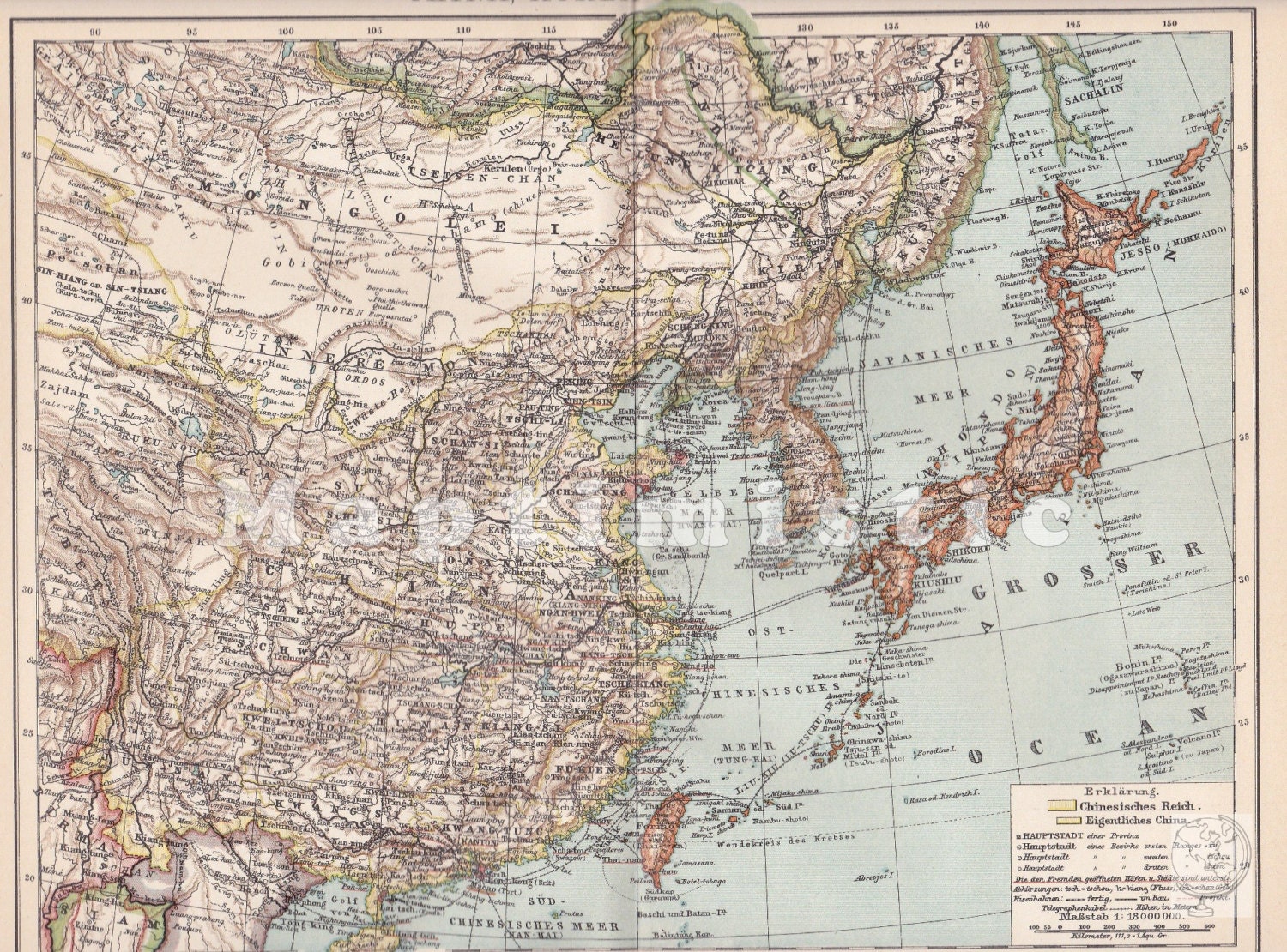 1903 Japan Korea Mongolia and Eastern China in the 19th Century Antique Political Map