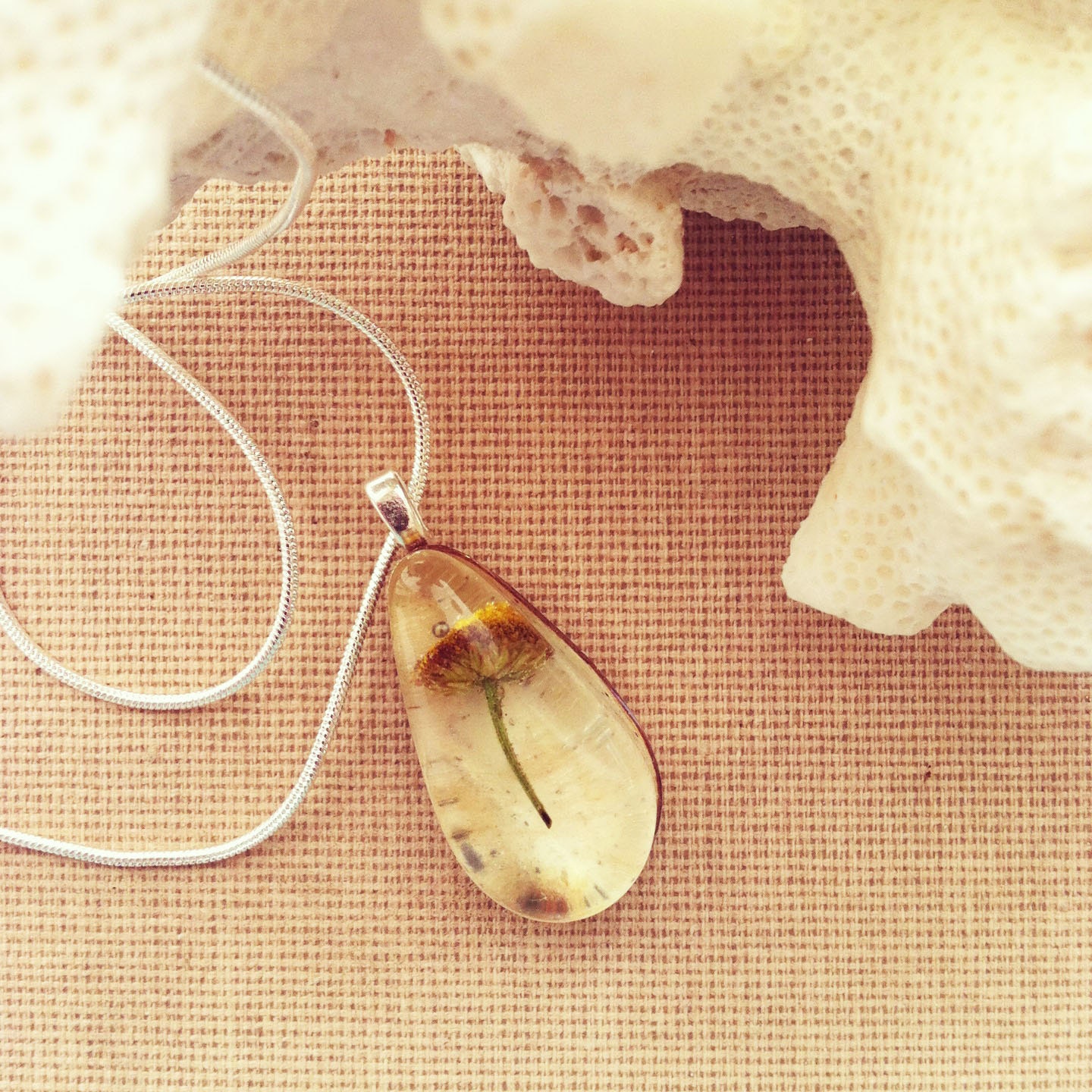 Real Birch Bark and Dried Flower Pendant Resin Jewelry Nature Inspired Jewelry Woodland Rustic Wedding OOAK