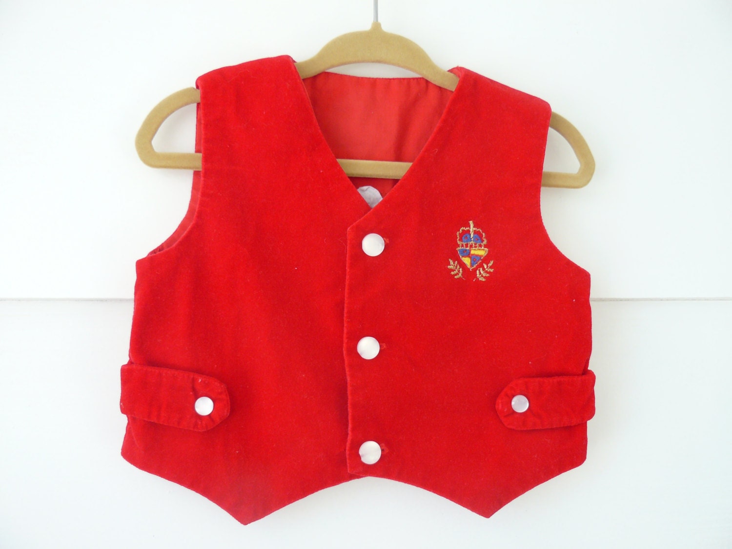 Vintage Baby Boy Red Velvet Vest 18 months - lepetitoiseaushop