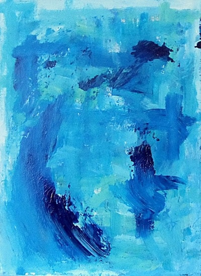 FREE SHIPPING Set of Two Modern Abstract Mint Bright Blue Green Navy Acrylic Canvas Painting