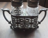 VINTAGE 1930's 1920's Salt and Pepper Shaker set glass nice neat cute kitchen retro antique SILVER