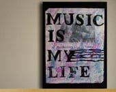 Music Lover Gift Vintage Sheet Music Painting - Canvas Quote Sheet Art "Music Is My Life" - Music Home Decor
