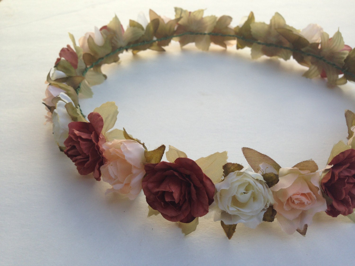 peach and burgundy floral headband / floral crown