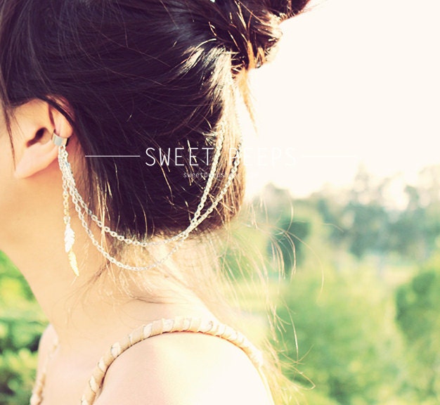 Silver and Gold Feather Ear Cuff Hair Comb