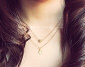 2 Delicate Gold Tiny Star and Diamond Charm Dainty Necklaces