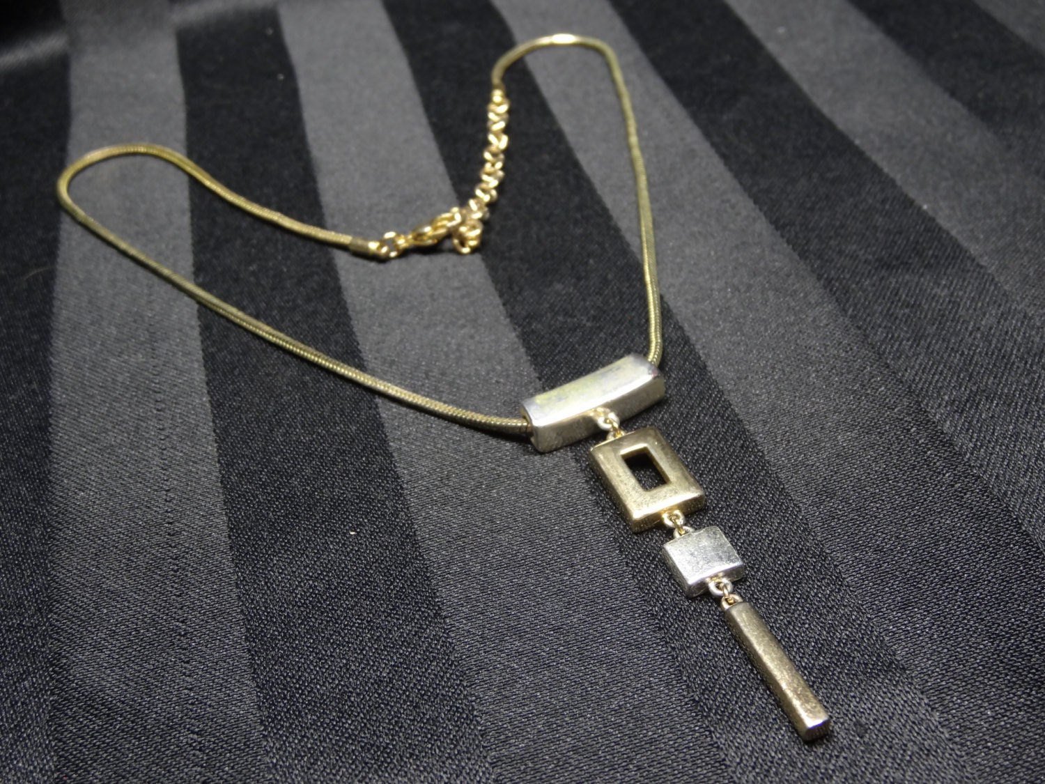 Vintage Deco Necklace Pendant Signed NAPIER Gold & Silver Geometric Design 50s Designer Jewelry
