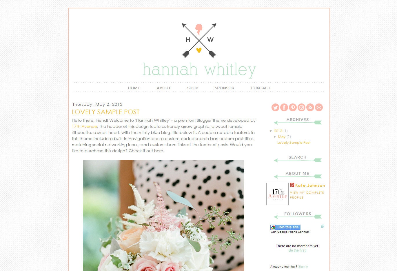 Blogger Premade Template Design - "Hannah Whitley" Instant Digital Download
