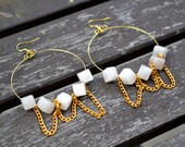Rose Quartz Stone and Gold Chain Dangle Statement Earrings