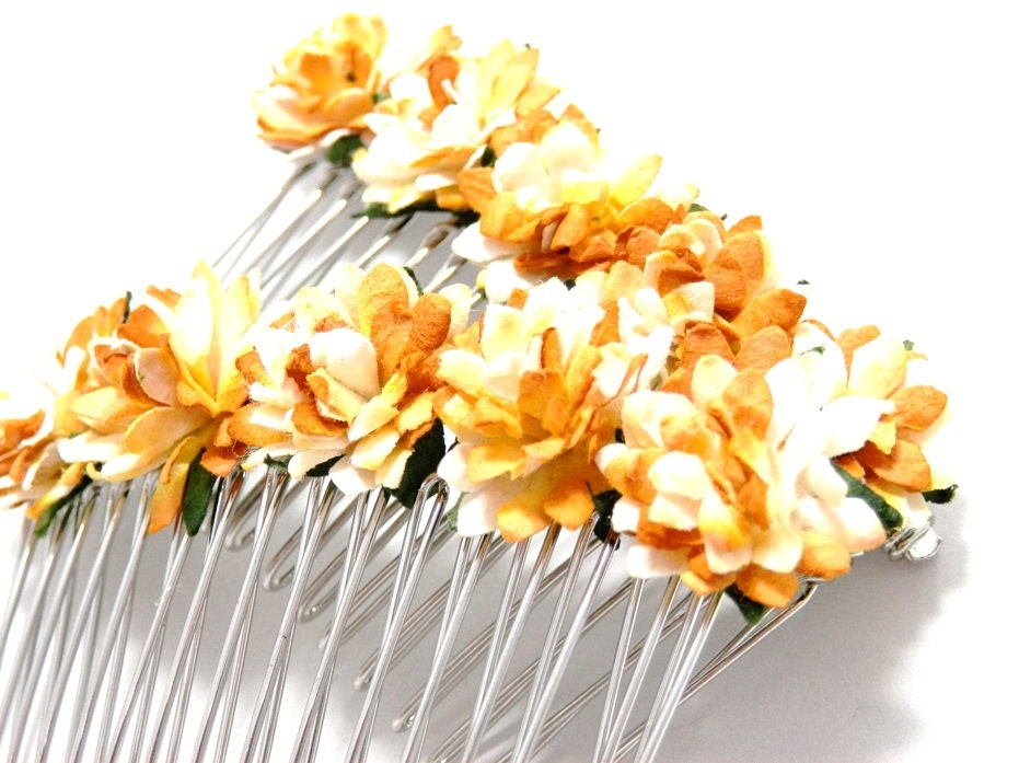 Golden Aster Hair Comb Set of Two Flower Wedding Hair Accessory