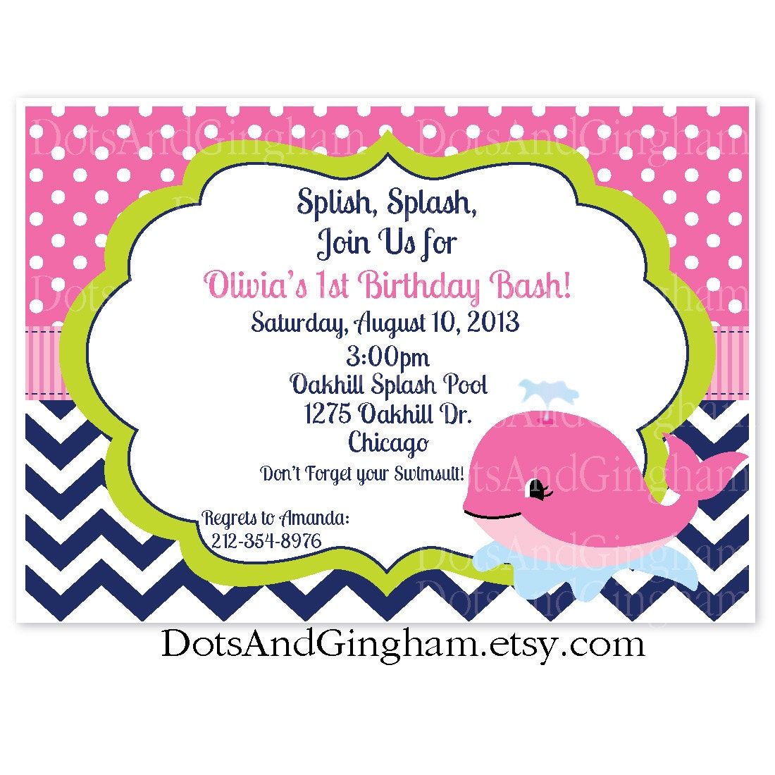 Whale Invitation-Preppy Whale Invitation-Pink Whale Invitation-Preppy Nautical Invitation-Chevron Whale Invite-Preppy Whale Nautical Invite