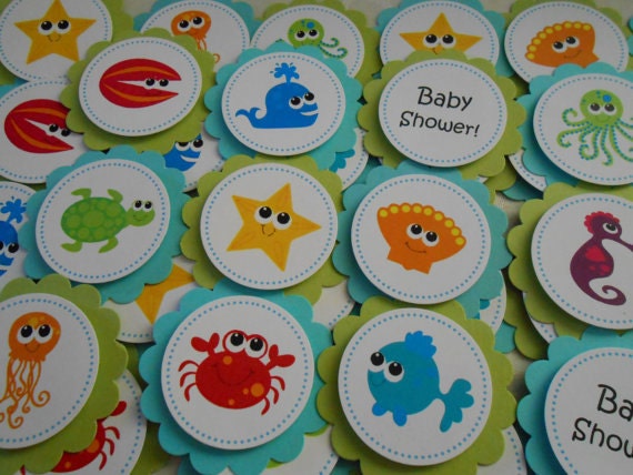 Under the Sea, Sea, Beach, Baby Shower, Birthday, Handmade Cupcake Topper OR Party Favor Tags