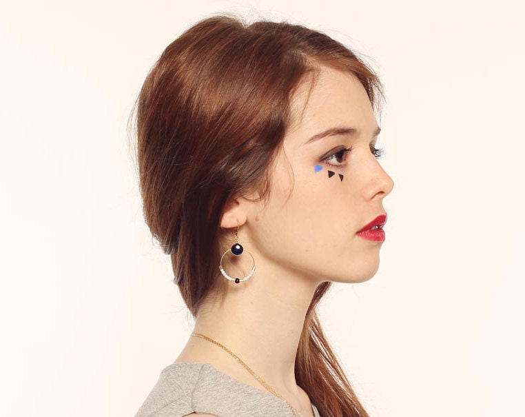 Creole earrings in brass gilded in the fine gold, black, white, blue or pink