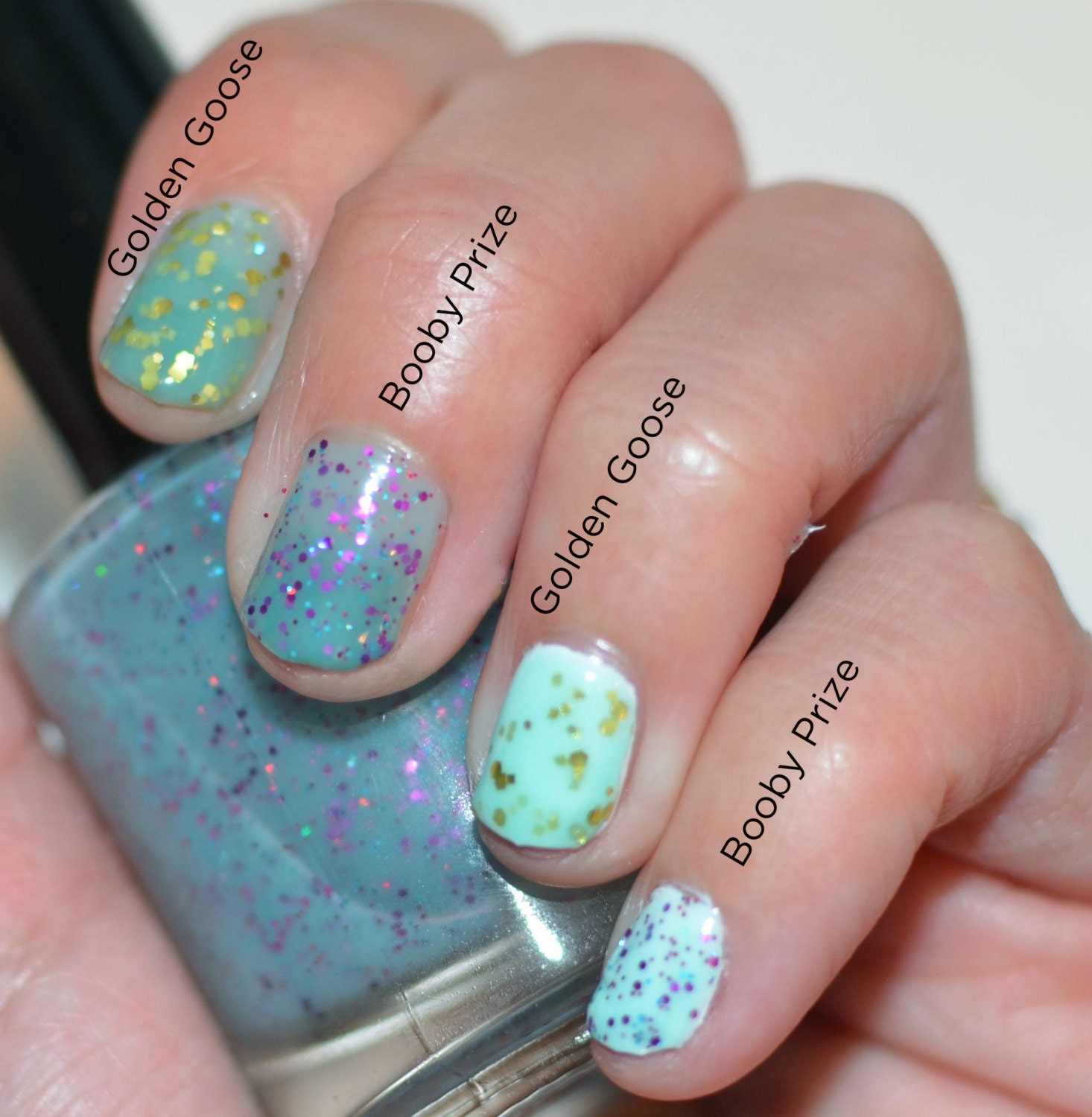 Nail Polish: Golden Goose - Minty Jade Sheer Jelly Polish with Gold Glitters