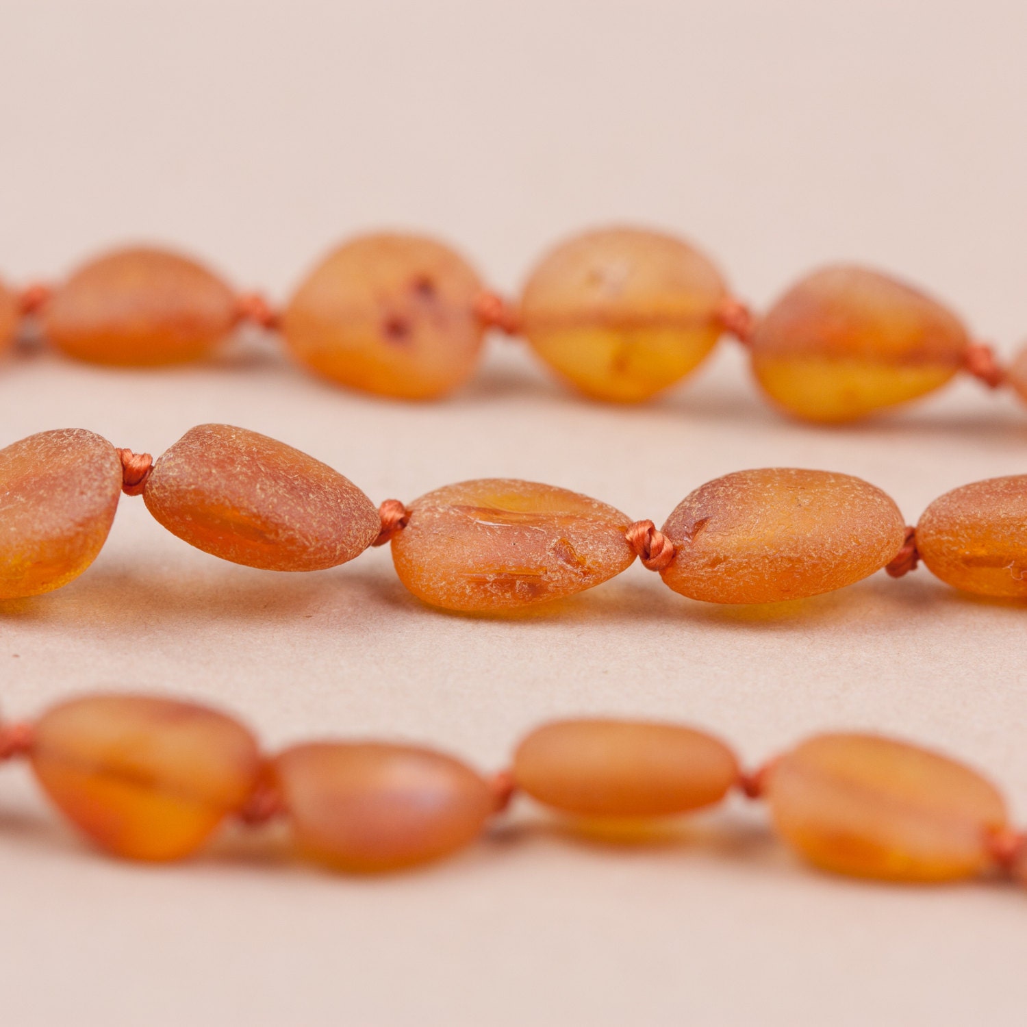 Raw olive shape Baltic Amber teething necklace
